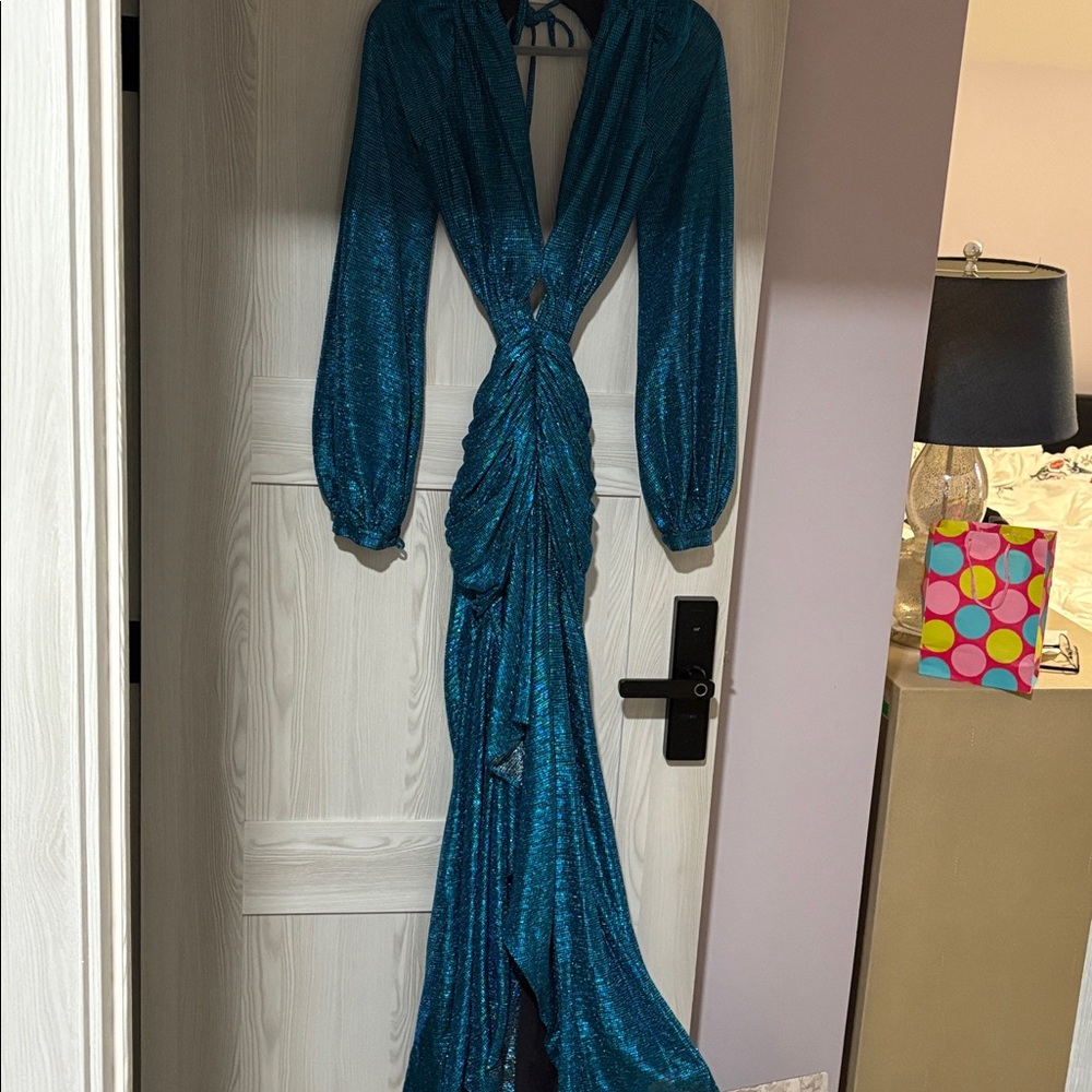 PatBO Metallic Blue Textured Dress